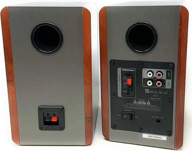 Alt view image 5 of 7 - Singing Wood BT27 Active Powered Bluetooth Bookshelf Speakers with Built-in Control & Remote - Studio Monitor with 2 Auxiliary Line Input - 54 Watts RMS - Wood Grain Finish (Black) Walnut