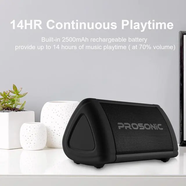 Alt view image 4 of 7 - Prosonic BT3 Portable Wireless Bluetooth Speaker with 10W Stereo Sound & Bass Boost -Rich Sound & Intense Bass -Bluetooth 5.0 -Microphone -IPX5 - in & Outdoor Speaker (Black)
