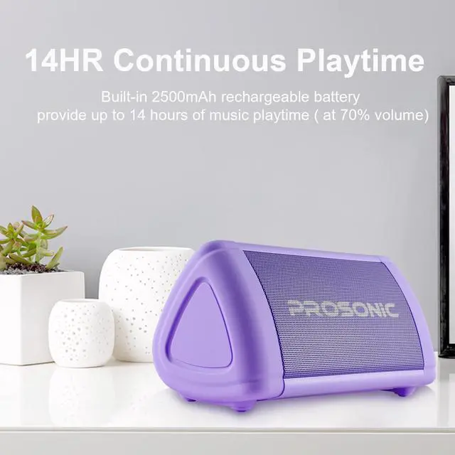 Alt view image 4 of 7 - Prosonic BT3 Portable Wireless Bluetooth Speaker with 10W Stereo Sound & Bass Boost -Rich Sound & Intense Bass -Bluetooth 5.0 -Microphone -IPX5 - in & Outdoor Speaker (Purple)