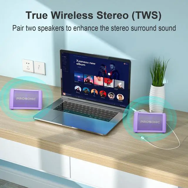 Alt view image 5 of 7 - Prosonic BT3 Portable Wireless Bluetooth Speaker with 10W Stereo Sound & Bass Boost -Rich Sound & Intense Bass -Bluetooth 5.0 -Microphone -IPX5 - in & Outdoor Speaker (Purple)