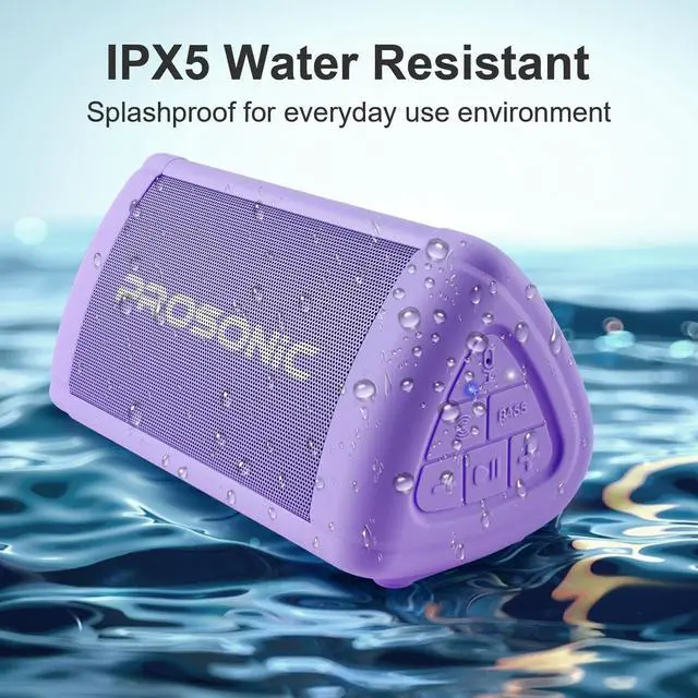 Alt view image 6 of 7 - Prosonic BT3 Portable Wireless Bluetooth Speaker with 10W Stereo Sound & Bass Boost -Rich Sound & Intense Bass -Bluetooth 5.0 -Microphone -IPX5 - in & Outdoor Speaker (Purple)