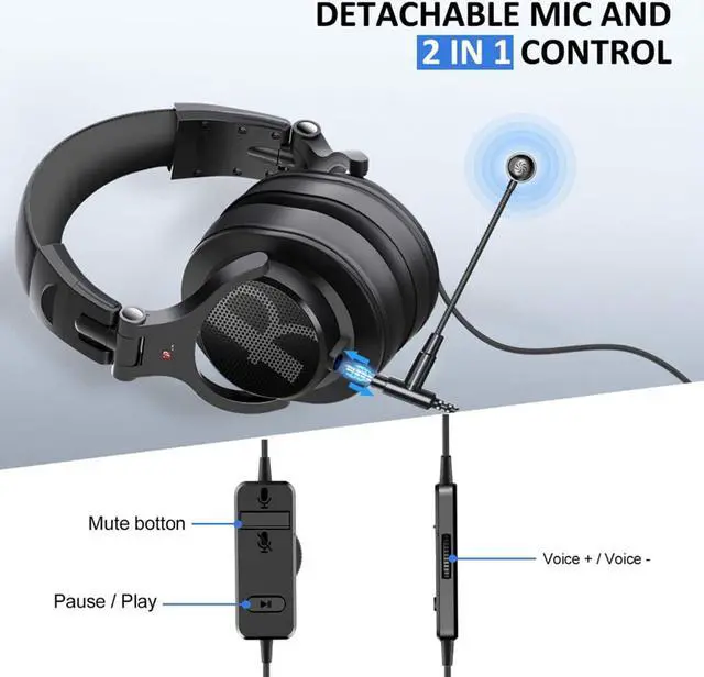 Alt view image 3 of 7 - Prosonic DJ2KG Headsets with Boom Mic, Wired Over Ear Headphones for Business Meeting, Skype Zoom, PC Gaming,PS4, Xbox One, Discord, Podcast, Headset with SharePort & Volume Control (Blue)