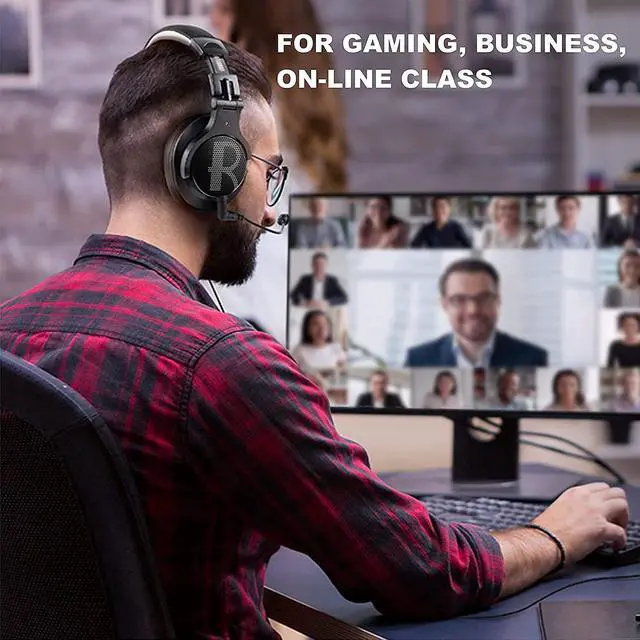 Alt view image 6 of 7 - Prosonic DJ2KG Headsets with Boom Mic, Wired Over Ear Headphones for Business Meeting, Skype Zoom, PC Gaming,PS4, Xbox One, Discord, Podcast, Headset with SharePort & Volume Control (Blue)