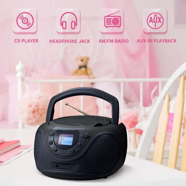 Alt view image 3 of 7 - hPlay Gummy P16 Portable CD Player Boombox AM FM Digital Tuning Radio, Aux Line-in, Headphone Jack, Foldable Carrying Handle (Space Grey)