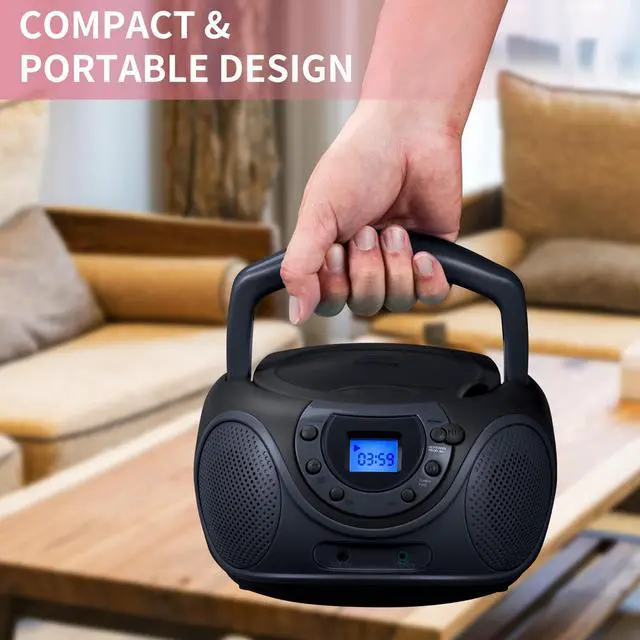 Alt view image 4 of 7 - hPlay Gummy P16 Portable CD Player Boombox AM FM Digital Tuning Radio, Aux Line-in, Headphone Jack, Foldable Carrying Handle (Space Grey)