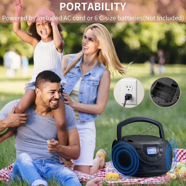 Alt view image 5 of 7 - hPlay Gummy P16 Portable CD Player Boombox AM FM Digital Tuning Radio, Aux Line-in, Headphone Jack, Foldable Carrying Handle (Space Grey)