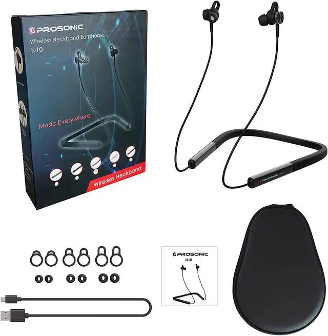 Alt view image 3 of 7 - Prosonic N10 Wireless Neckband Headphones with 12mm Drivers, 12 Hours Playtime, HD Stereo Crystal Clear Sound, IPX5 Waterproof, Sporty and Ergonomic Neck Hanging Design (Black Gold)