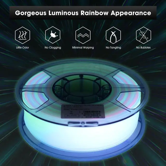 Alt view image 5 of 6 - eSUN Luminous-Rainbow PLA 3D Filament Glow in The Dark Multicolor Changes 1kg