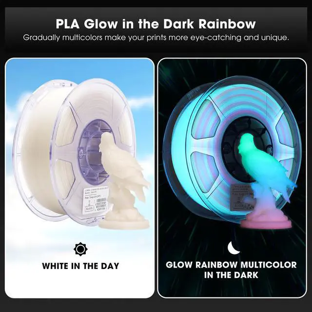 Alt view image 2 of 6 - eSUN Luminous-Rainbow PLA 3D Filament Glow in The Dark Multicolor Changes 1kg