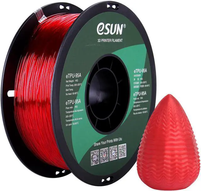 Main image of eSUN Flexible TPU Filament 1.75mm, 3D Printer Filament TPU-95A, Dimensional Accuracy +/- 0.05mm, 1KG Spool (2.2 LBS) 3D Printing Filament for 3D Printers Transparent Red