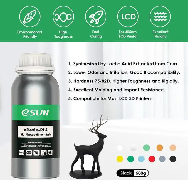 Alt view image 5 of 7 - eSUN Plant-Based 3D Printer Rapid Resin, 405nm LCD UV-Curing PLA Based Resin Photopolymer Resin for Photon LCD 3D Printer Liquid 3D Resin Black 0.5KG