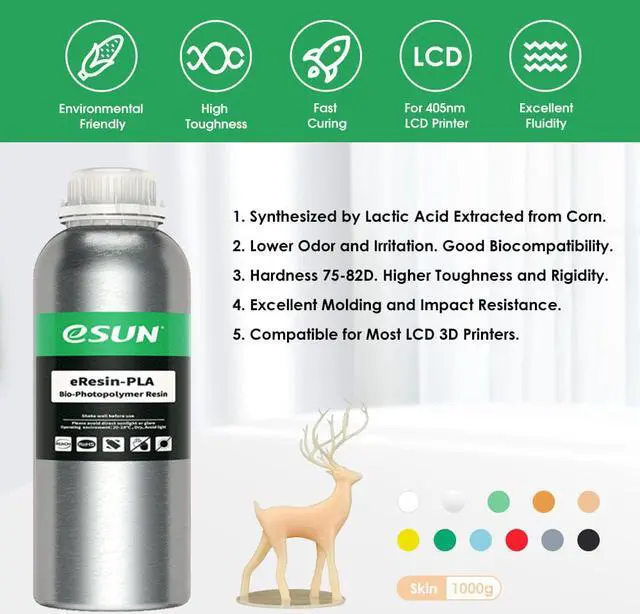 Alt view image 5 of 7 - eSUN Plant-Based 3D Printer Rapid Resin, 405nm LCD UV-Curing PLA Based Resin Photopolymer Resin for Photon LCD 3D Printer Liquid 3D Resin Skin 1kg