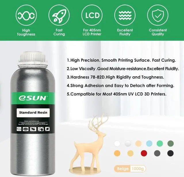 Alt view image 3 of 7 - eSUN 405nm LCD 3D Printer Rapid Resin Photopolymer Standard Resin Fast Curing Skin 1kg