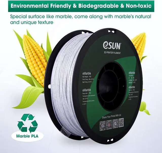 Alt view image 6 of 6 - eSUN Marble PLA Filament 1.75mm, Marble Color 3D Printer Filament PLA, Dimensional Accuracy +/- 0.05mm, 1KG Spool (2.2 LBS) 3D Printing Filament for 3D Printers