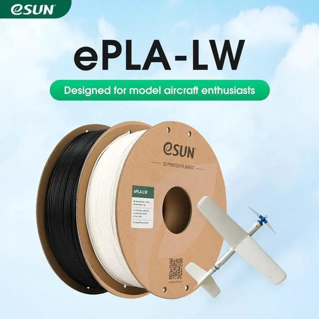 Main image of eSUN Super Lightweight PLA 3D Printer Filament, 1.75mm 1KG Strong Paint Adhesion Black