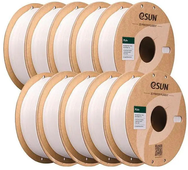 Main image of eSUN 10KG Bulk PLA+ Filament 1.75mm, 10 Spool Pack (1KG/Spool) Pro-Grade High Toughness PLA Plus 3D Printer Filament, Clog-Free, Dimensional Accuracy +/- 0.03mm,White