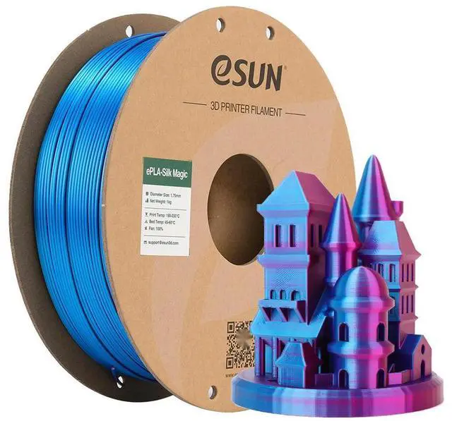 Main image of eSUN Silk Magic PLA Filament 1.75mm, Shiny Silk Dual Color Co Extrusion 3D Printer Filament, 1KG (2.2 LBS) Spool 3D Printing Color Change Filament for 3D Printers, Red Blue