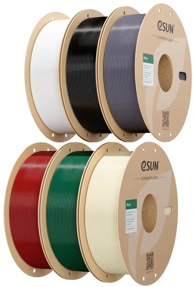 Main image of eSUN PLA+ Filament 3D Printer Filament 6KG Bundle 6 Colors,PLA Plus 1.75mm, 6 x 1KG Spools, High Toughness, +/- 0.03mm Accuracy; Black, White, Grey, Bone White, Pine Green, Red