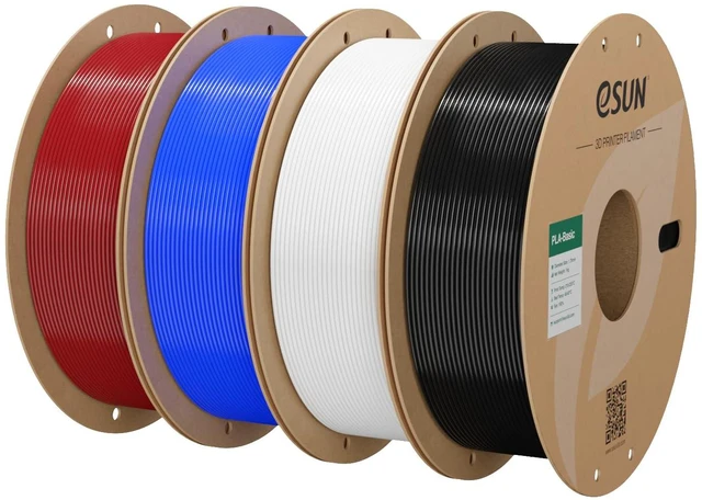 Main image of eSUN PLA Basic Filament 1.75mm 3D Printer Filament Bundle 4KG,High Speed PLA 1KG per Spool,4 Pack 3D Printing Filament for 3D Printers, Fire Engine Red+Blue+Cold White+Black