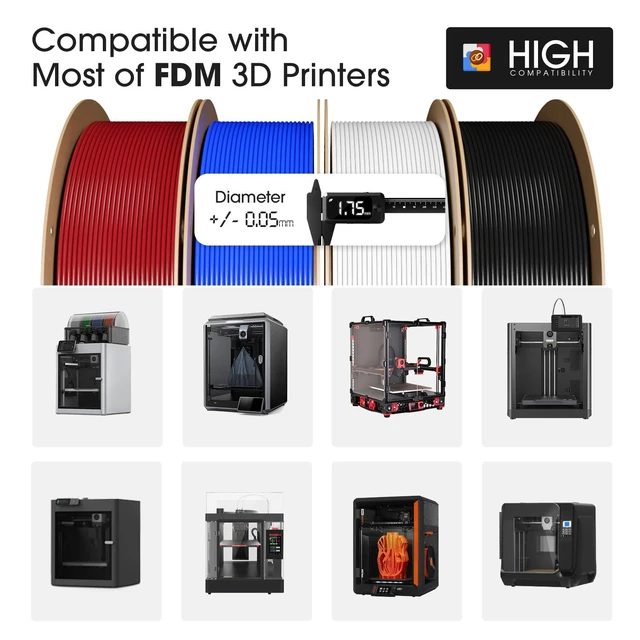 Alt view image 3 of 6 - eSUN PLA Basic Filament 1.75mm 3D Printer Filament Bundle 4KG,High Speed PLA 1KG per Spool,4 Pack 3D Printing Filament for 3D Printers, Fire Engine Red+Blue+Cold White+Black