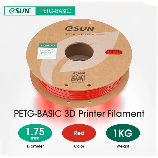 Alt view image 2 of 6 - eSUN Basic PETG Filament 1.75mm, High Toughness Glossy PETG 3D Printing Filament, 1KG Spool (2.2 LBS) 3D Printer Filament, Red