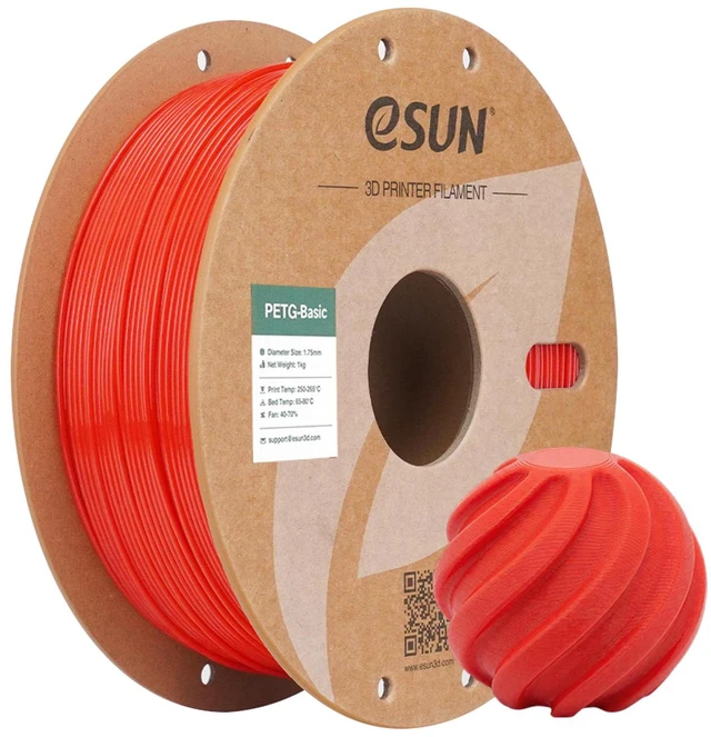 Main image of eSUN Basic PETG Filament 1.75mm, High Toughness Glossy PETG 3D Printing Filament, 1KG Spool (2.2 LBS) 3D Printer Filament, Red