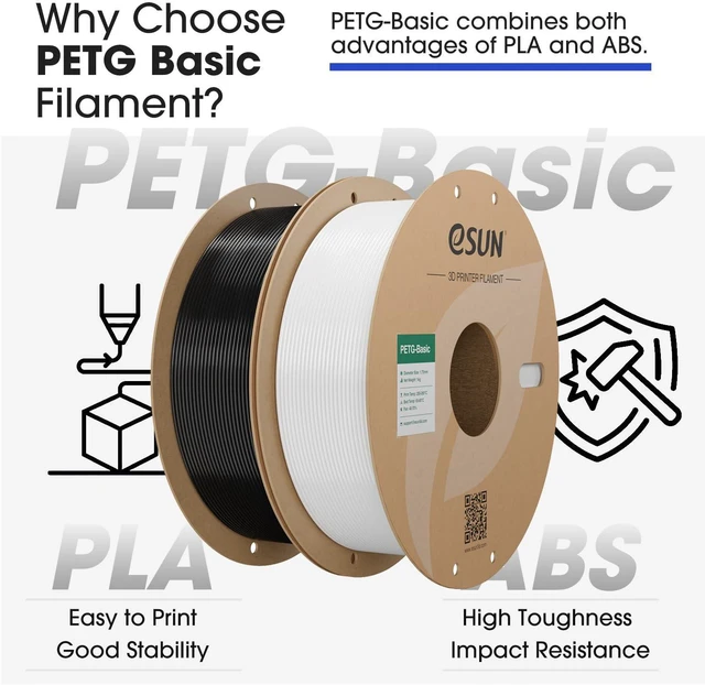Alt view image 2 of 7 - eSUN PETG Basic Filament 1.75mm, High Toughness Glossy PETG 3D Printing Filament, 1KG per Spool, 3D Printer Filament, White