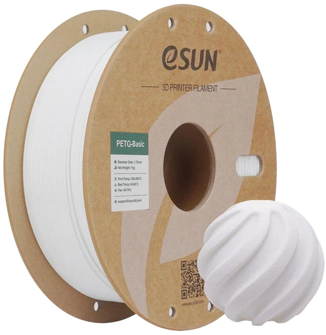 Main image of eSUN PETG Basic Filament 1.75mm, High Toughness Glossy PETG 3D Printing Filament, 1KG per Spool, 3D Printer Filament, White