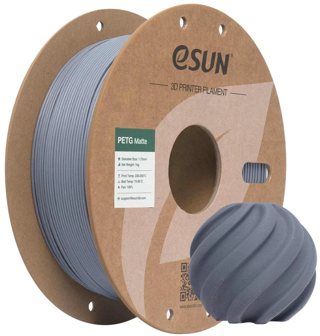Main image of eSUN PETG Matte Filament 1.75mm, 3D Printer Filament Matte PETG, Temperature Resistance and Bending Resistance, 1KG Spool (2.2 LBS) 3D Printing Filament for 3D Printers, Dark Grey