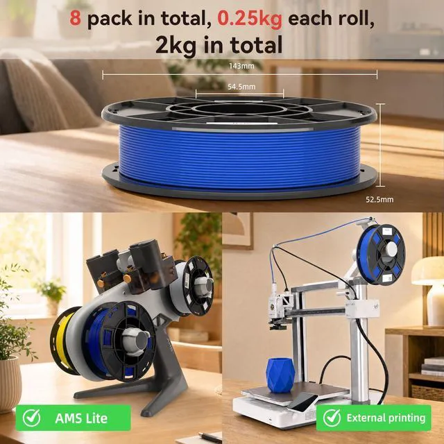 Alt view image 4 of 7 - eSUN PLA+ 3D Printer Filament Bundle PLA Plus Filament 1.75mm Multicolor PLA Vacuum Packed, 0.25kg per Spool, 8 Pack, 2kg Total