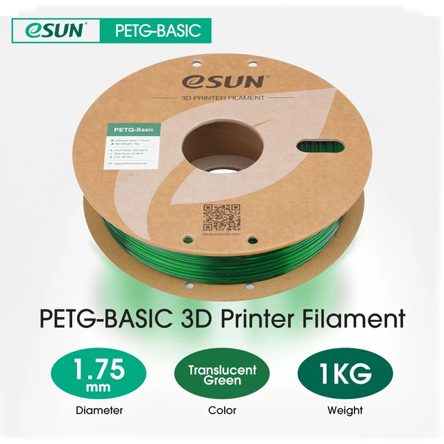 Alt view image 2 of 7 - eSUN Basic PETG Filament 1.75mm, High Toughness Glossy PETG 3D Printing Filament, 1KG Spool (2.2 LBS) 3D Printer Filament, Transparent Green