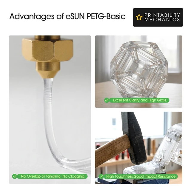 Alt view image 4 of 7 - eSUN PETG Basic Filament 1.75mm, High Toughness Glossy PETG 3D Printing Filament, 1KG Spool (2.2 LBS) 3D Printer Filament, Translucent Light Green