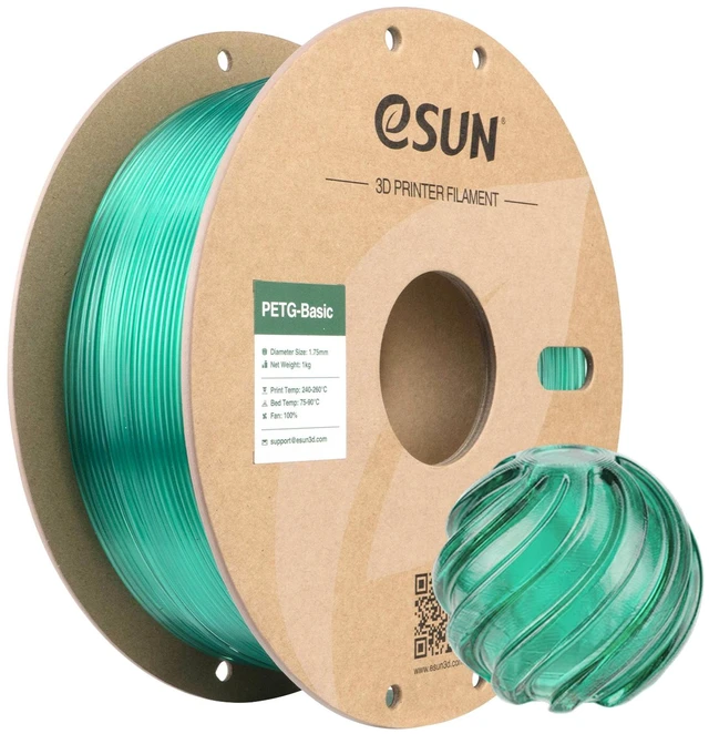 Main image of eSUN PETG Basic Filament 1.75mm, High Toughness Glossy PETG 3D Printing Filament, 1KG Spool (2.2 LBS) 3D Printer Filament, Translucent Light Green