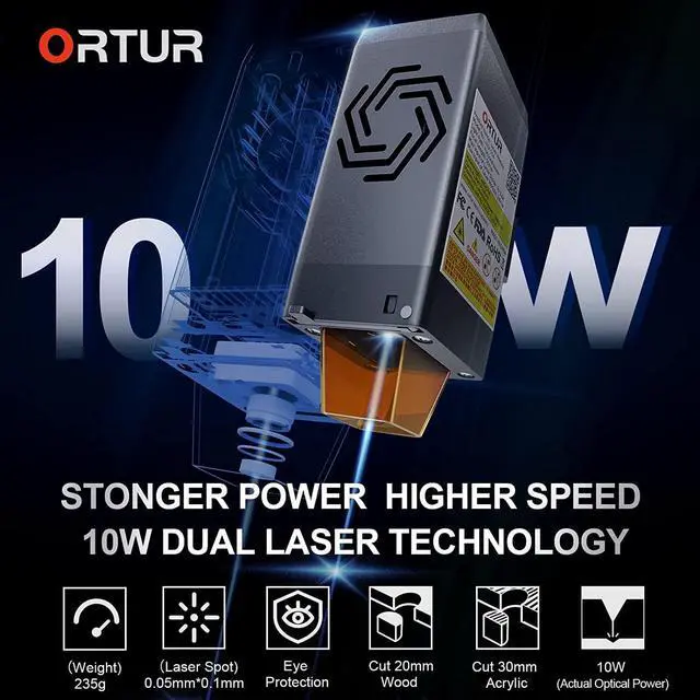 Alt view image 2 of 7 - ORTUR Laser Master 3 10W Output Power Laser Engraver, 0.05 * 0.1mm Compressed Spot Laser Cutter add App Offline Control High Power Laser Engraver for Wood and Metal (with Air Assist Nozzle)