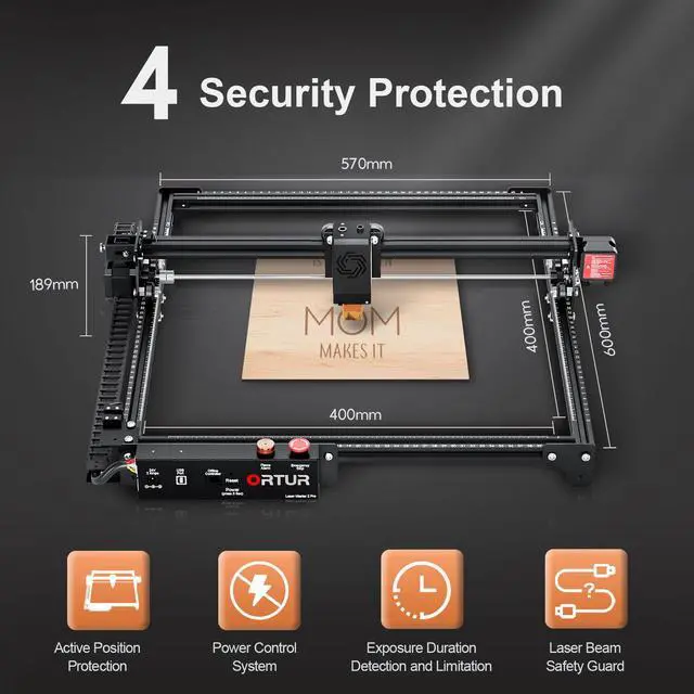 Alt view image 4 of 7 - ORTUR Laser Master 2 Pro-S2-LU2-10A Laser Engraver, 10W Output Power Laser Cutter and Engraver Machine with 0.05 * 0.1mm Compressed Spot for Wood and Metal(400x400mm, with Air Assist Nozzle)