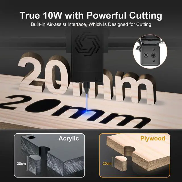 Alt view image 3 of 7 - ORTUR Laser Master 2 Pro-S2-LU2-10A Laser Engraver, 10W Output Power Laser Cutter and Engraver Machine with 0.05 * 0.1mm Compressed Spot for Wood and Metal(400x400mm, with Air Assist Nozzle)