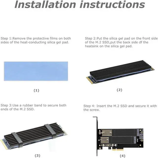 Alt view image 7 of 7 - Dual M.2 PCIE Adapter for SATA or PCIE NVMe SSD with Advanced Heat Sink Solution,M.2 SSD NVME (m Key) and SATA (b Key) 22110 2280 2260 2242 2230 to PCI-e x 4 Host Controller Expansion Card