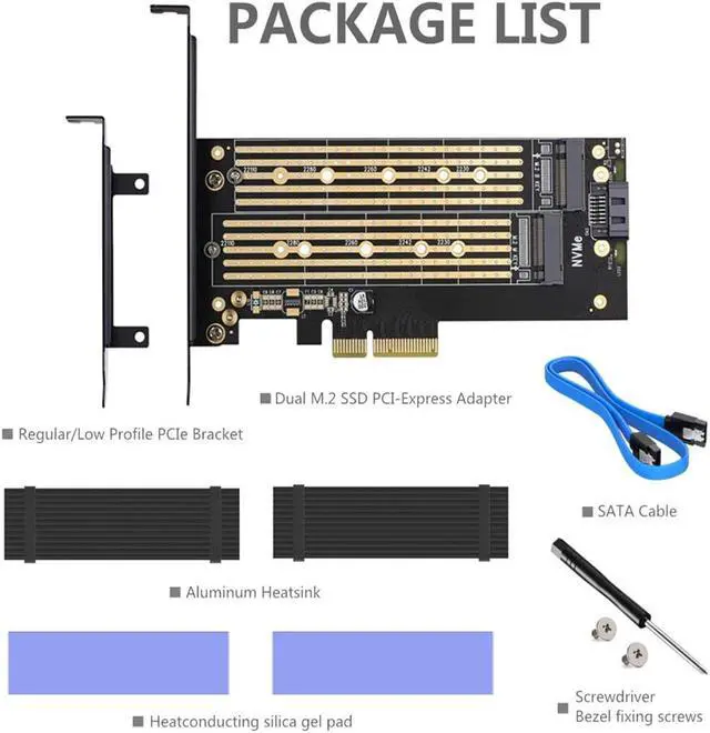 Alt view image 6 of 7 - Dual M.2 PCIE Adapter for SATA or PCIE NVMe SSD with Advanced Heat Sink Solution,M.2 SSD NVME (m Key) and SATA (b Key) 22110 2280 2260 2242 2230 to PCI-e x 4 Host Controller Expansion Card