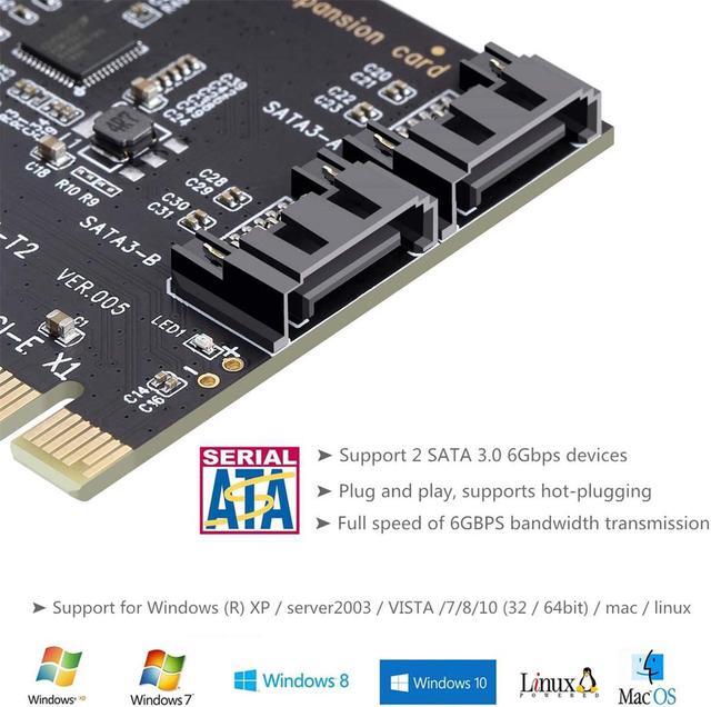 Alt view image 4 of 7 - PCI Express SATA 3.0 Controller Card, 2-Port PCIe to SATA III 6GB / s Built-in Adapter Converter, PCI-E to SATA 3.0 Disk Array Card,with Small Bracket and 2 SATA Cable Support SSD and HDD