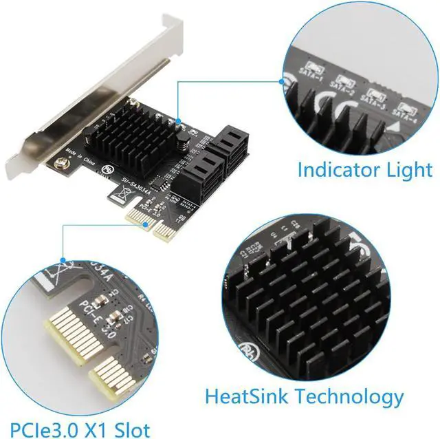 Alt view image 3 of 7 - SATA Card 4 Port with 4 SATA Cables, 6 Gbps SATA 3.0 Controller PCIE Expression Card with Low Profile Bracket Support 4 SATA 3.0 Devices