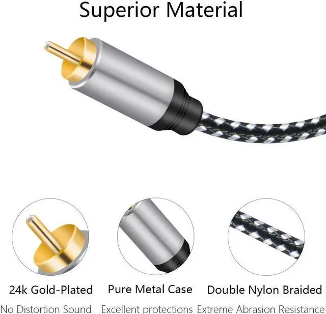 Alt view image 2 of 5 - 3.5mm to 2-Male RCA Adapter Stereo Splitter Cable 1/8" Right Angle TRS to RCA Straight Plug Audio Auxiliary Cord 10 ft.
