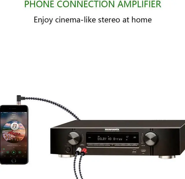 Alt view image 5 of 5 - 3.5mm to 2-Male RCA Adapter Stereo Splitter Cable 1/8" Right Angle TRS to RCA Straight Plug Audio Auxiliary Cord 10 ft.