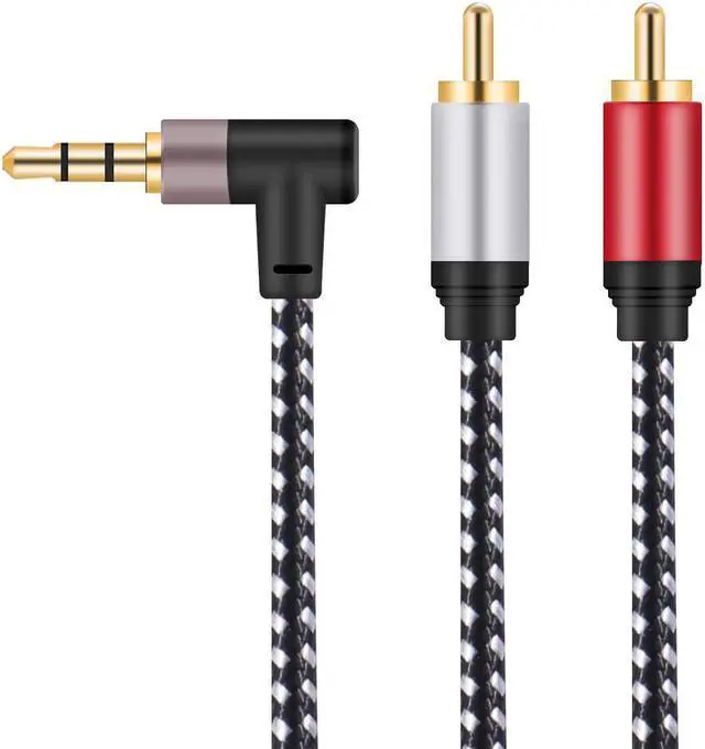 Main image of 3.5mm to 2-Male RCA Adapter Stereo Splitter Cable 1/8" Right Angle TRS to RCA Straight Plug Audio Auxiliary Cord 6ft