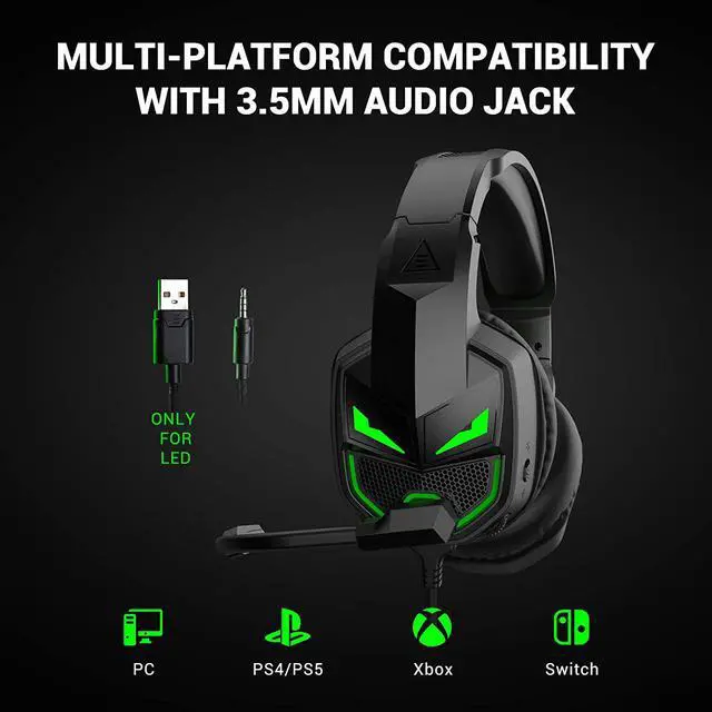 Alt view image 6 of 7 - EKSA [2023 New] Fenrir Gaming Headset with Microphone for PS4 PC Xbox one PS5 Switch Laptop, Over Ear Headphones Wired with Noise Cancelling Mic, 3.5m Audio Jack, 50mm Stereo Drivers, Led Light