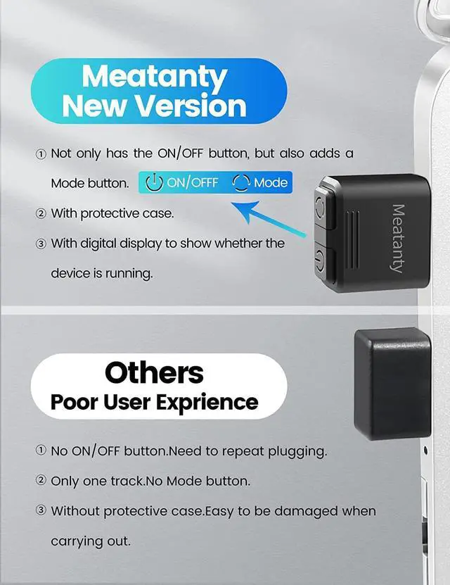 Alt view image 2 of 7 - Meatanty USB Mouse Jiggler Tiny Undetectable Mouse Mover with Separate Mode and ON/OFF Buttons,Digital Display and Protective Cover,Supports Multi-Track,Driver-Free,Plug-and-Play Keeps PC Awake(2 Pcs)