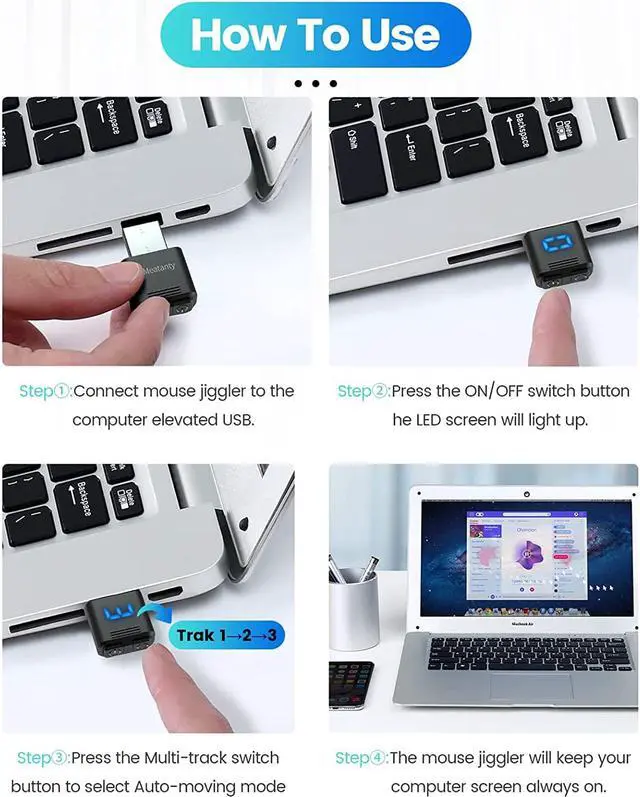 Alt view image 6 of 7 - Meatanty USB Mouse Jiggler Tiny Undetectable Mouse Mover with Separate Mode and ON/OFF Buttons,Digital Display and Protective Cover,Supports Multi-Track,Driver-Free,Plug-and-Play Keeps PC Awake(2 Pcs)