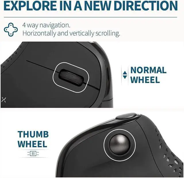 Alt view image 5 of 7 - DeLUX Seeker Wireless Ergonomic Vertical Mouse with OLED Screen, BT and USB Receiver, Connect with Up to 4 Devices, Thumb Wheel, 4000DPI, Programmable Rechargeable Silent Mouse(M618XSD-Black)
