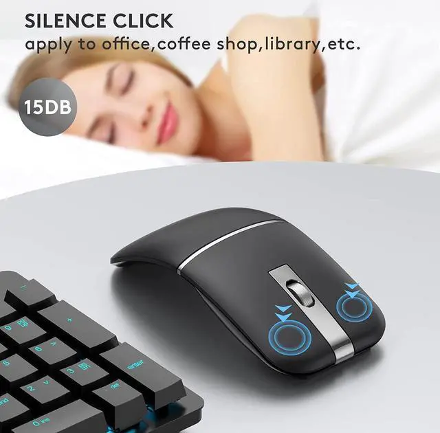 Alt view image 6 of 6 - WFB Wireless Arc Mouse for Laptop,Bluetooth USB Rechargeable Computer Mice,Folding Rotating Ultra Slim,3 DPI for Desktop Travel Black