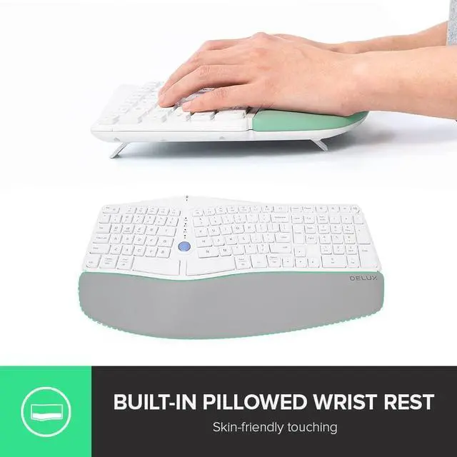 Alt view image 4 of 7 - DeLUX Wireless Ergonomic Split Keyboard with Palm Rest Against Carpal Tunnel, Multi-Device Connection, Wave Layout, Comfortable Type for Reduce Hand Pain, Compatible with Windows/macOS (GM901D-White)
