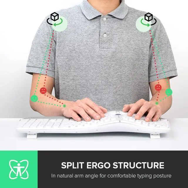 Alt view image 2 of 7 - DeLUX Wireless Ergonomic Split Keyboard with Palm Rest Against Carpal Tunnel, Multi-Device Connection, Wave Layout, Comfortable Type for Reduce Hand Pain, Compatible with Windows/macOS (GM901D-White)